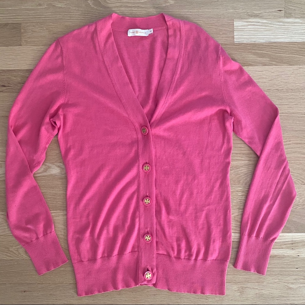 Tory Burch Simone Cotton Cardigan Gold Logo Size S